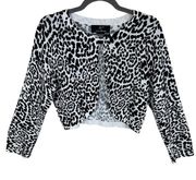 Lennie For Nina Leopard Black White Leopard Cropped Lightweight Cardigan Size L