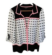 Ming Wang Cardigan Sweater Jacket Size Small Black White Pink 3/4 Sleeve Knit