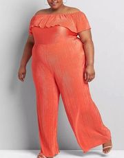 Lane Bryant Coral Pleated Multi-Way Off-The-Shoulder Jumpsuit size 14/16