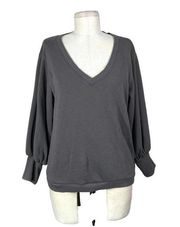 Nation LTD Puff Sleeve V-Neck Sweatshirt Top Gray Size Medium