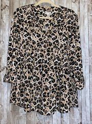 Women's Wonderly Cheetah Animal Print Blouse Shirt Top Plus Size 2X