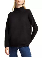 Mock-Neck Drop-Shoulder Knit Ribbed Sweater XL