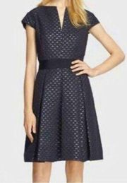 TED BAKER | Carice Metallic Jacquard Textured Dress Dark Navy Blue | Size 2 US 6