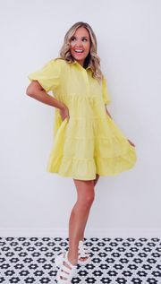 Yellow Cotton Tiered Swing Dress