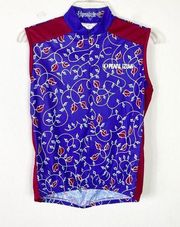 Pearl Izumi Blue & Red Lipstick Pattern Sleeveless Quarter Zip Cycling Shirt (S)