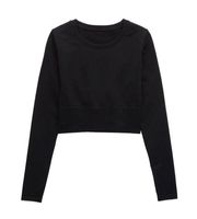 Aerie OFFLINE By  Sidewalk Seamless Long Sleeve Cropped ribbed T-Shirt Black XS l