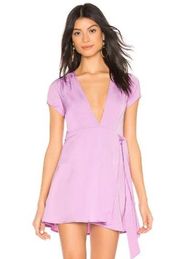 Kaia Lavender Purple Short Sleeve Mini Wrap Dress S