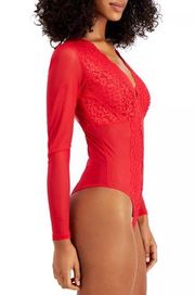 INC Red Long Sleeve Lace Mesh BodySuit Size XXL
