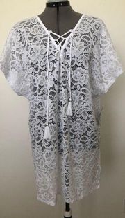 TIME and TRU Womens White Swim Coverup Size L 12-14 Loose Style New