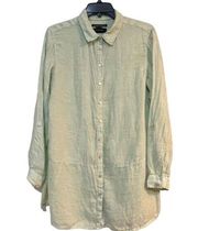 TAHARI Essentials 100% linen button down light green women shirt Size Medium