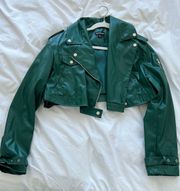 Green Oversized Cropped Biker Jacket