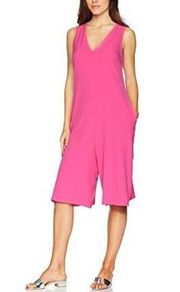 Nicole Miller NY Hot Pink V-Neck Cropped Pocket Jumpsuit Size 8 