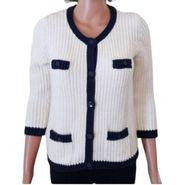 Old Navy Size Medium White and Navy Blue Preppy Cardigan Sweater