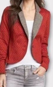 Free People Burnt Orange Red Polka Dot Quilted Two Button Blazer Jacket Size XS