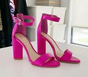 Joenah Satin Ankle Strap Heels in Fiery Pink Size 5.5 Retail $80