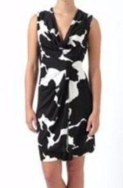 DIANE VON FURSTENBERG Noe 100% SILK Jersey Dress Black White Splotch Sheath Work