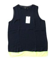 NWT Theory Lewie Tank in Navy Neon Yellow Silk Combo Sleeveless Top M $245