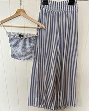 NWT Forever 21 Blue & white striped cropped top w/ wide leg pants small