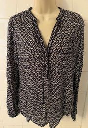 Pimkie Ladies Size Small Blue Pattern Long Sleeve Lightweight Blouse