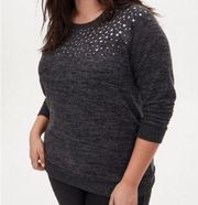 Torrid Super Soft Plush Crew Neck Novelty Studded Sweatshirt charcoal size 3X