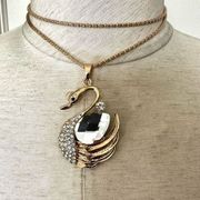 Betsey Johnson gold tone rhinestone swan pendant necklace