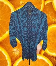 Attention 2 Tone Blue Open Front Belted Knit‎ Sweater Size Large