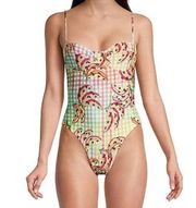 Farm Rio Banana Vichy Printed One Piece Swimsuit Gingham Yellow Size XS Wired