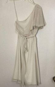 MM couture one shoulder ivory chiffon flowy mini dress size Medium