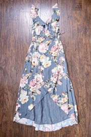 Privacy Please • Fillmore Dress maxi wrap grey Asphalt floral ruffle high low