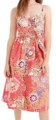 J. Crew New Button Front Vibrant Rose Floral Cotton Poplin Midi Dress Size 12