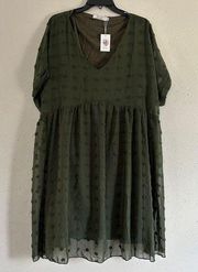 🦋 NWT HBEYYTO Green Polka Dot Sheer Textured Mini Dress Formal Casual XXL