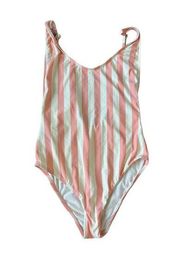 WINDSOR Pink White Striped One Piece Swimsiuit Size Small NEW