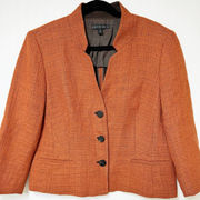 Lafayette 148 Blazer Jacket Virgin Wool Stretch Boucle Fitted Rust Career Sz 14