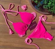 NWT Luby Swim Melissa Reversible Pink Brazilian Swimsuit Bikini Set Size Large