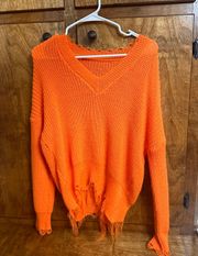 Orange Sweater with Fringe Detail