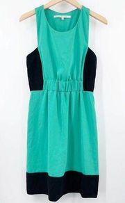 RACHEL RACHEL ROY Colorblock Dress Turquoise Black Sleeveless Halter Back SZ 10