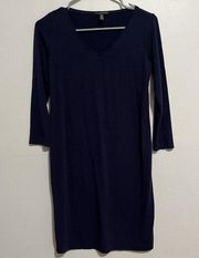 Eileen Fisher Navy Blue Long Sleeve V-Neck Dress Size XXS