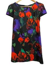 Milly Abstract Floral Multicolor Short Sleeves Stretch Mini Dress Lined Size 4