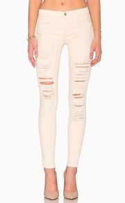 Mid-Rise Super Skinny Distressed Jeans Divo Ivory Gigi Hadid 27 Grunge