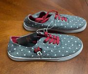 Womens Minnie Mouse Fashion Sneakers Shoes Gray Polka Dot Wool Lace-Up 7