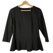 Ann Taylor Black Ponte Peplum Hem Long Sleeve Top S