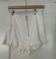 Zip Front Linen Ruffle Shorts