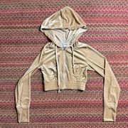 TIC TOC BEIGE VELVET CROPPED HOODIE ZIP UP JACKET