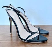 Femme Vegan Leather Ankle Strap Stiletto Heels Sandal Black Women's Size 38 /7.5