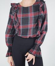 Romeo and Juliet Plaid Frill Long Sleeve Blouse Size Medium