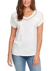 NWT  Ladies V-Neck Embroidered Cotton Top - Sz M