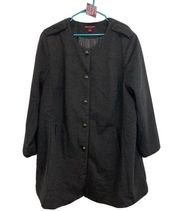 Jessica London Coat Womens 24 Charcoal Gray Wool Blend Jacket Button Front