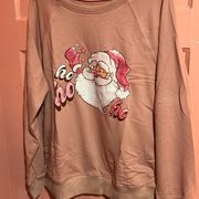 SheIn Light pink sweatshirt with adorable rosy cheeked Santa Claus