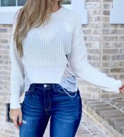 Ivory White Destroyed Distressed Sweater