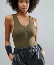 Move Olive Green Zip Sleeveless Bodysuit Women’s Size Small